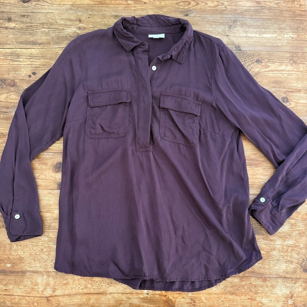 J. Jill Plum Purple Modal Rayon Henley Minimalist Career Blouse Womens Small EUC